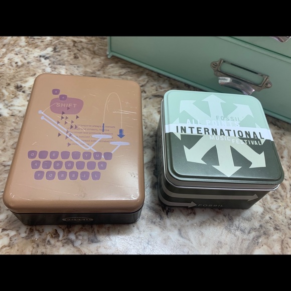 Fossil vintage metal storage watch boxes - Picture 2 of 16